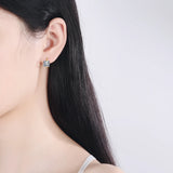 925 Silver 2 D Sparkling Square Moissanite Tiny Huggie Hoop Earrings