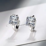 925 Silver 2 D Sparkling Square Moissanite Tiny Huggie Hoop Earrings