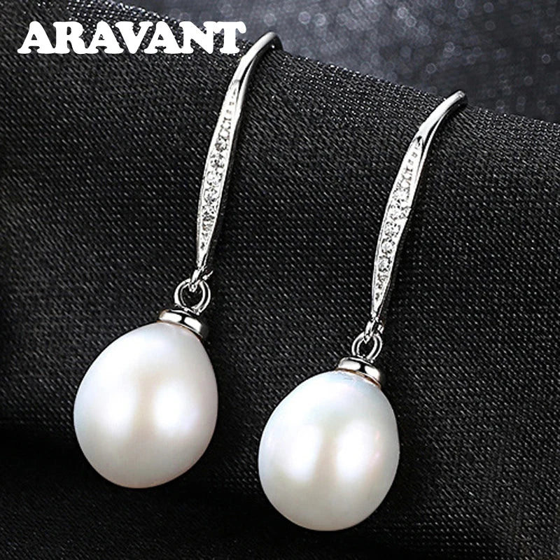 925 Silver Pearl Drop Earring For Women Fine Party Wedding