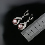 925 Silver Pearl Earrings White/Pink/Blue/Grey CZ Wedding