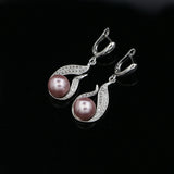 925 Silver Pearl Earrings White/Pink/Blue/Grey CZ Wedding