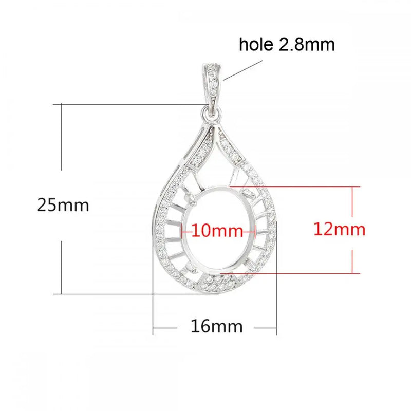 925 Silver Pendant Blank for 10X12mm Oval Cabochons