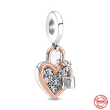925 Silver Heart Padlock Pendant Double Dangle Charms