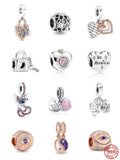 925 Silver Heart Padlock Pendant Double Dangle Charms