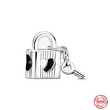 925 Silver Heart Padlock Pendant Double Dangle Charms