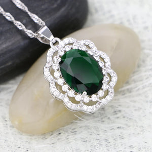 925 Silver Green Cubic Zirconia Pendant Necklace for Women