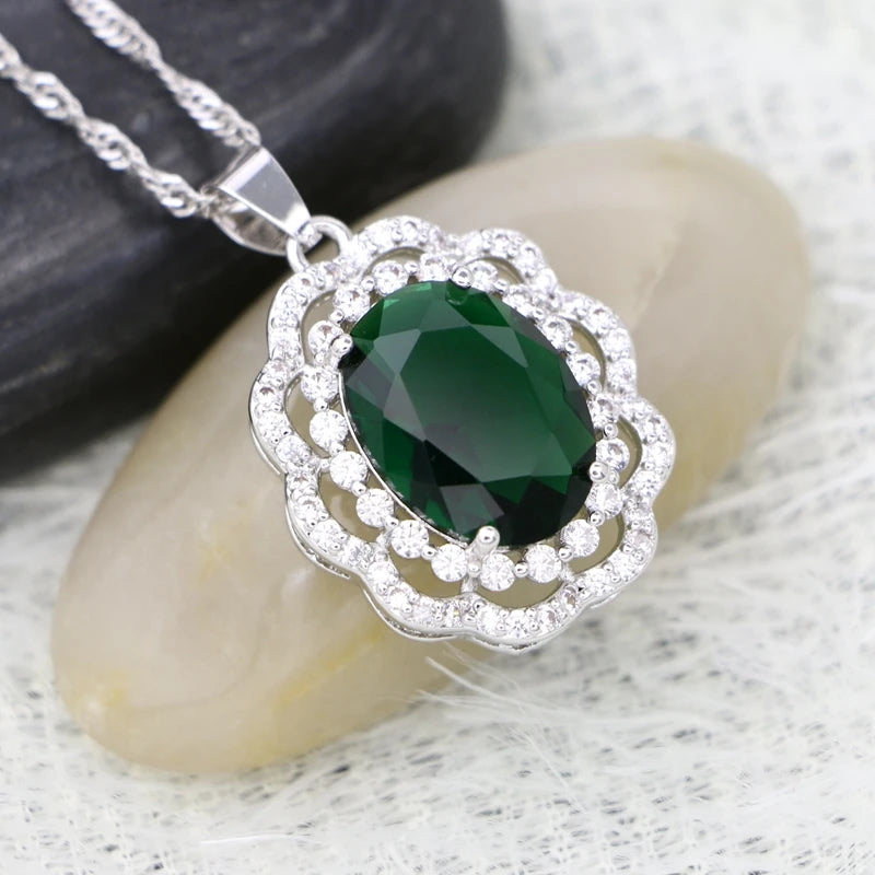 925 Silver Green Cubic Zirconia Pendant Necklace for Women
