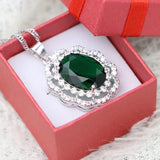 925 Silver Green Cubic Zirconia Pendant Necklace for Women