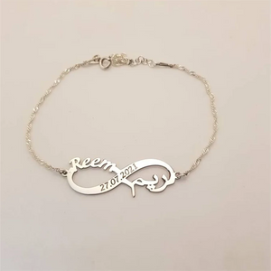 925 Silver Infinity Bracelet with Arabic Personalized Name Goldplated