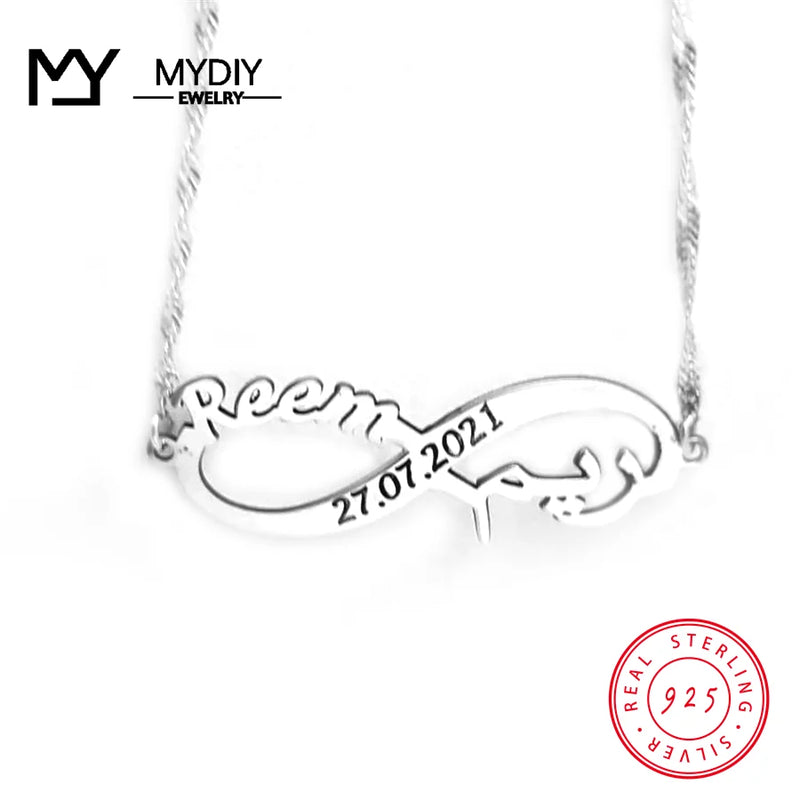925 Silver Infinity Bracelet with Arabic Personalized Name Goldplated