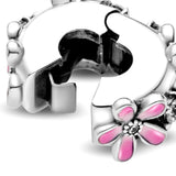 925 Silver Pink Daisy Flower Clip Charm Beads for Bracelet Jewelry