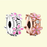 925 Silver Pink Daisy Flower Clip Charm Beads for Bracelet Jewelry