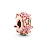 925 Silver Pink Daisy Flower Clip Charm Beads for Bracelet Jewelry