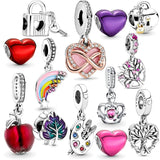 925 Silver Pink Heart Caterpillar Beads Family Tree Charms Fit Bracelet