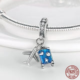 925 Silver Plane Travel Dangle Charm Astronaut Galaxy Beads Pendant