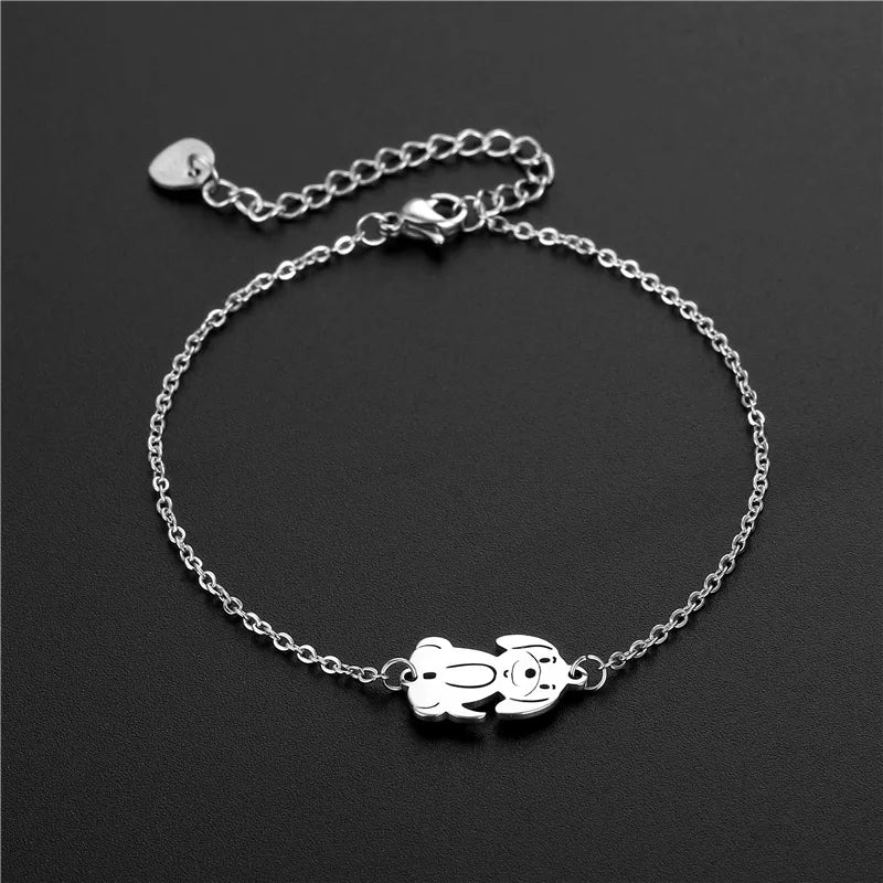 Adjustable Dog Bracelet Kids with Dog Charm Stainless Steel Animal Jewelry