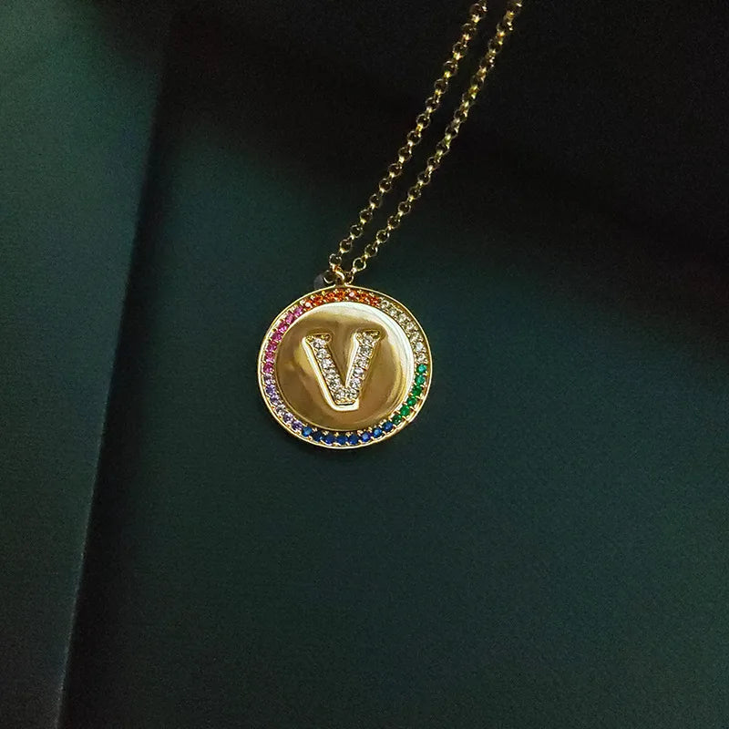 Colorful 26 Letter Pendant Zircon Necklace for Women DJ1734