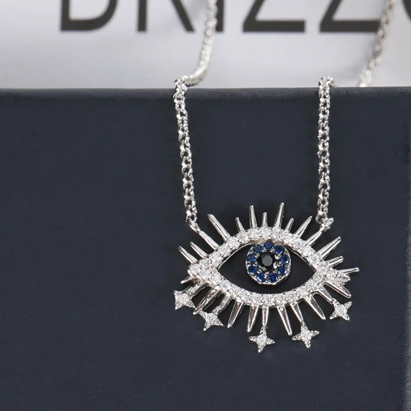 925 Silver Plated Zircon Eye Necklace for Women Adjustable Size