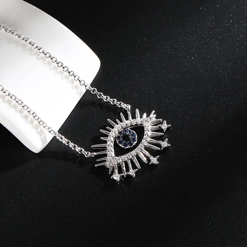 925 Silver Plated Zircon Eye Necklace for Women Adjustable Size