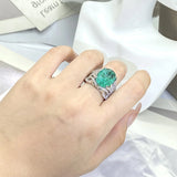 Green Moissanite Ring Fire Sparkling Ring Female Party Birthday Jewelry Gift