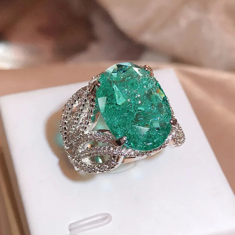 Green Moissanite Ring Fire Sparkling Ring Female Party Birthday Jewelry Gift