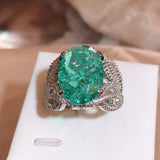 Green Moissanite Ring Fire Sparkling Ring Female Party Birthday Jewelry Gift