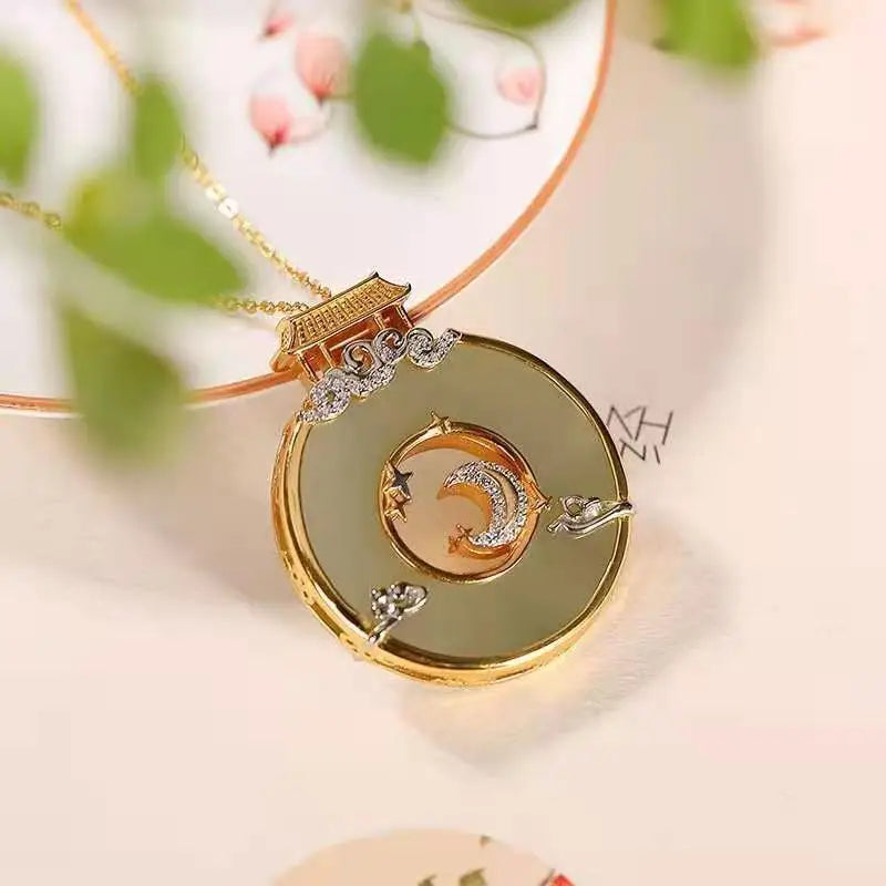 925 Silver Plated Palace Style Fairy Temple Moon Clouds Pendant
