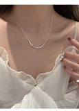 925 Silver Square Necklace Small Pearl Clavicle Chain