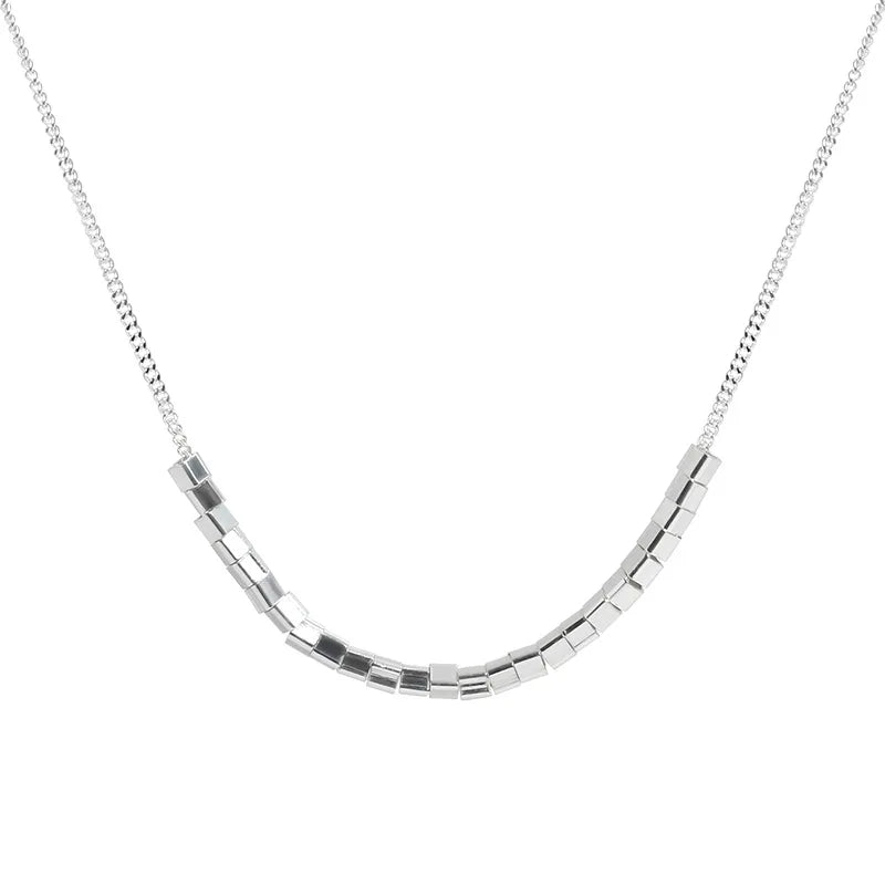 925 Silver Square Necklace Small Pearl Clavicle Chain