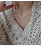 925 Silver Square Necklace Small Pearl Clavicle Chain