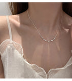 925 Silver Square Necklace Small Pearl Clavicle Chain