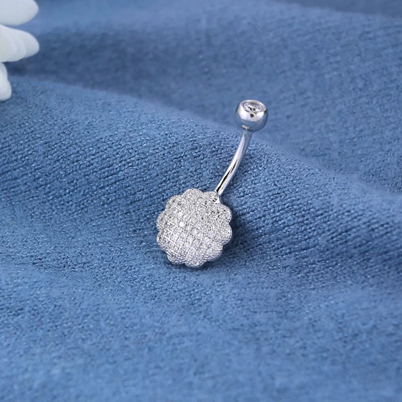 925 Silver Plum Blossom Belly Button Ring Navel Piercing Flower Women Jewelry