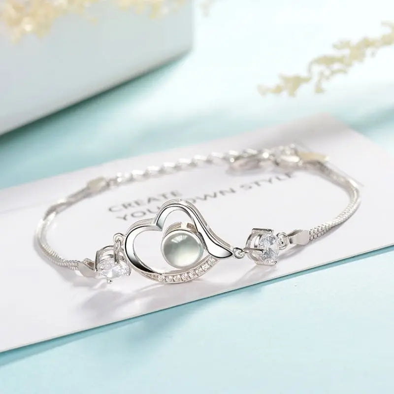 925 Silver Projection Photo Heart Bracelets Hollow Love Bracelet