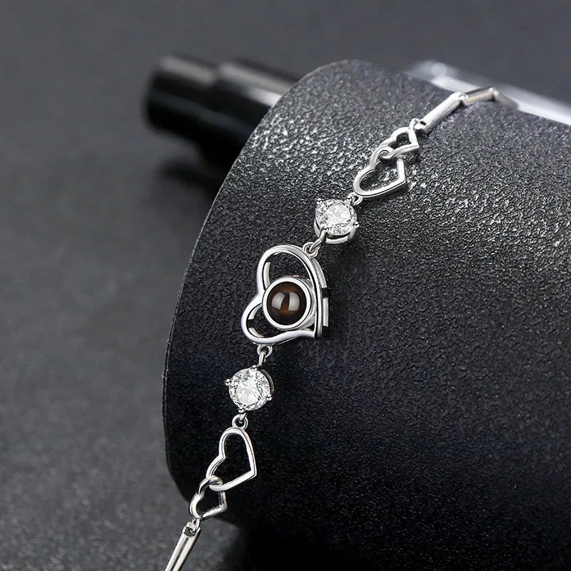 925 Silver Photo Heart Bracelet Personalized Love Bracelet