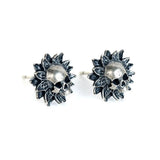 925 Silver Sunflower Skull Ear Studs Punk Earrings