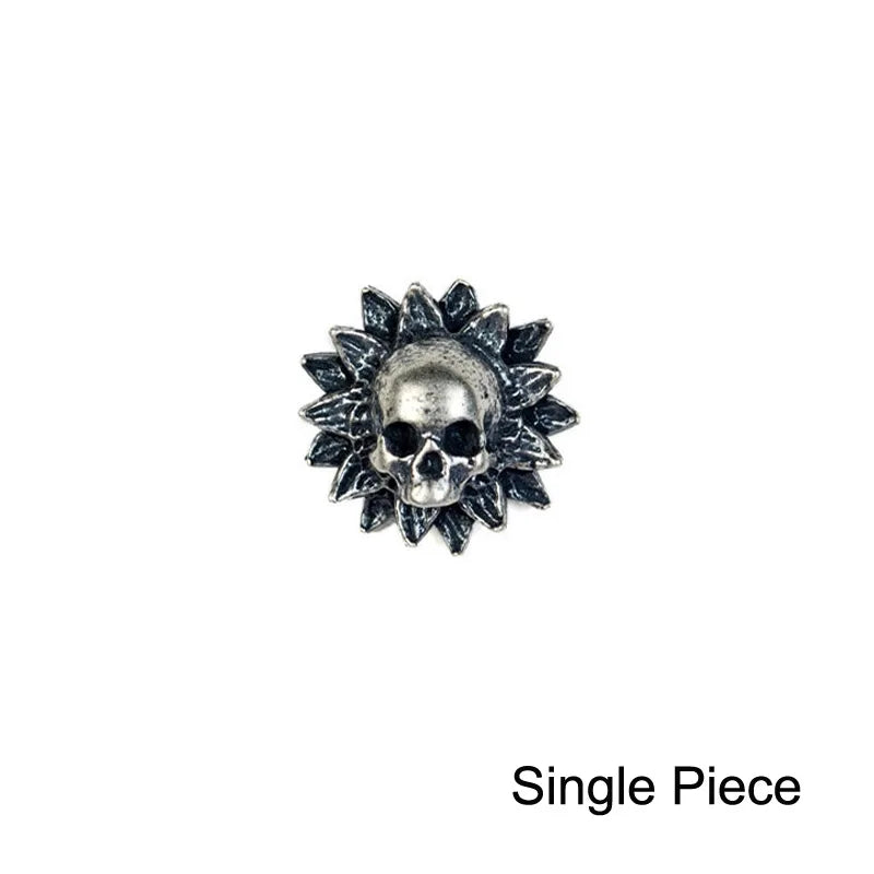 925 Silver Sunflower Skull Ear Studs Punk Earrings