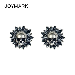 925 Silver Sunflower Skull Ear Studs Punk Earrings