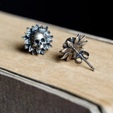 925 Silver Sunflower Skull Ear Studs Punk Earrings