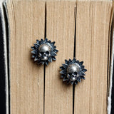 925 Silver Sunflower Skull Ear Studs Punk Earrings