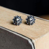 925 Silver Sunflower Skull Ear Studs Punk Earrings