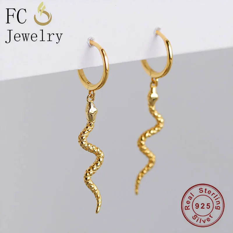 925 Silver Punk Style Snake Pendant Hoop Earrings