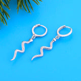 925 Silver Punk Style Snake Pendant Hoop Earrings