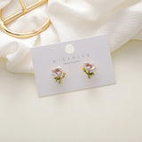 925 Silver Purple Flower Earrings French Enamel Glaze Daisy Flower Earrings