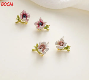925 Silver Purple Flower Earrings French Enamel Glaze Daisy Flower Earrings