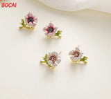 925 Silver Purple Flower Earrings French Enamel Glaze Daisy Flower Earrings