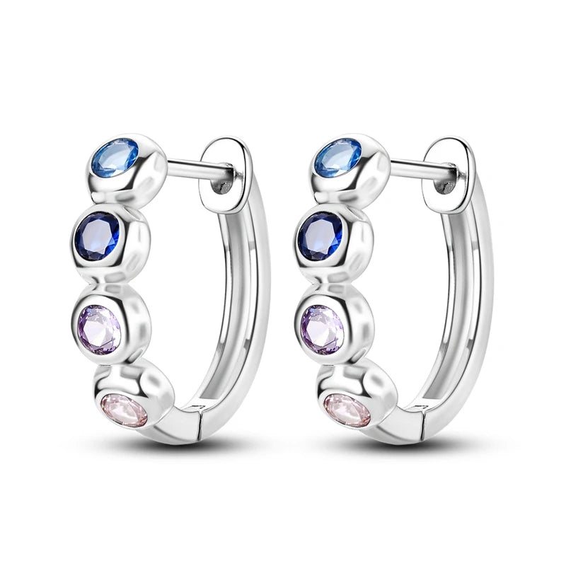 925 Silver Purple Hoop Earrings Zircon Round Circle Wedding Fine Jewelry