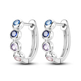925 Silver Purple Hoop Earrings Zircon Round Circle Wedding Fine Jewelry