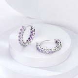 925 Silver Purple Hoop Earrings Zircon Round Circle Wedding Fine Jewelry
