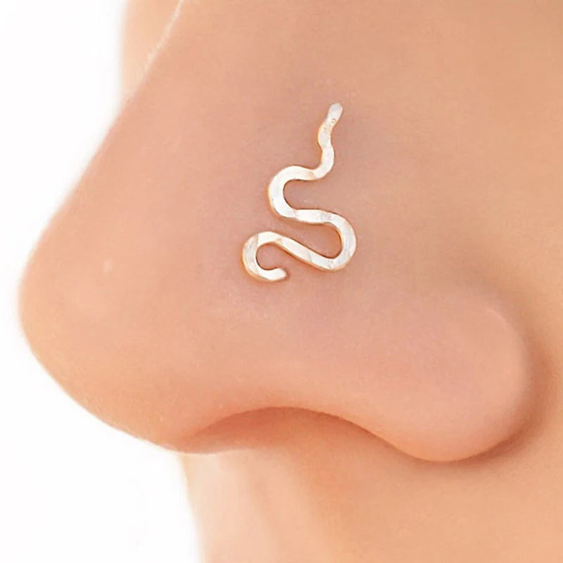 925 Silver Septum Nose Ring Hammered Piercing Faux Jewelry