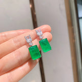 925 Silver Rectangle Dangle Earrings with Paraiba Emerald Tourmaline Stone